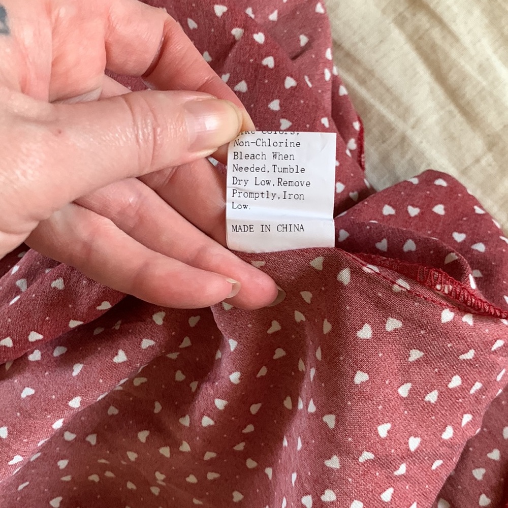 Shein burgundy white heart print dress L - Picture 11 of 14